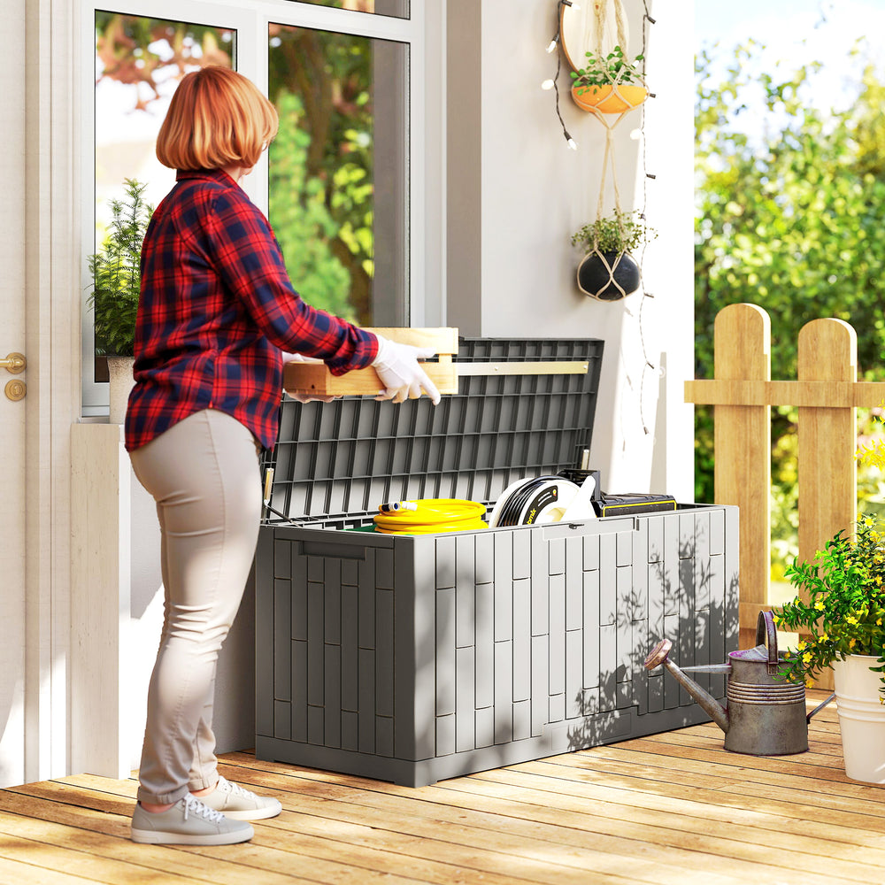 Coffre de rangement extérieur en résine de 454 litres (120 gallons), coffre de rangement verrouillable, résistant aux éclaboussures et aux UV.