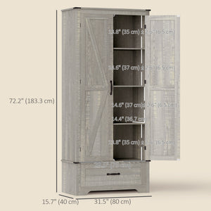 Armoire de cuisine style campagnard avec étagères réglables, armoire de cuisine à 2 portes, gris clair vieilli