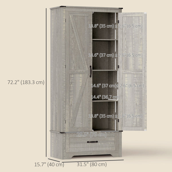Armoire de cuisine style campagnard avec étagères réglables, armoire de cuisine à 2 portes, gris clair vieilli