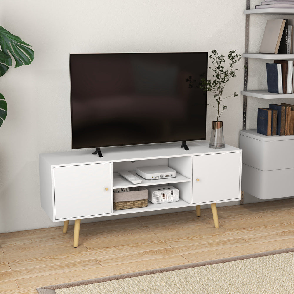 Meuble pour téléviseurs jusqu'à 55 pouces avec étagères de rangement, blanc