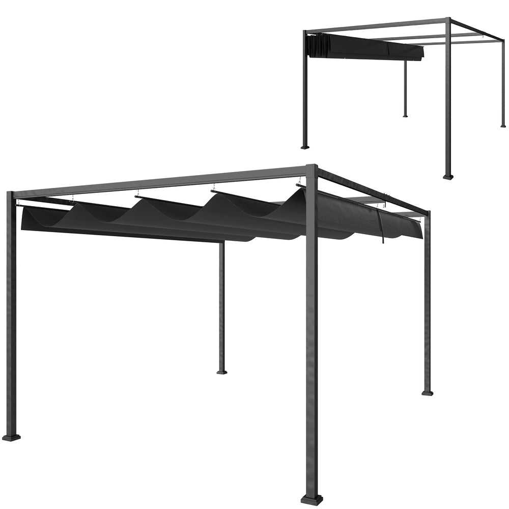 Pergola de patio 7 x 10 avec auvent rétractable, noir