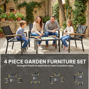 Ensemble de mobilier de jardin 4 pièces avec canapé et table basse en verre trempé, noir.