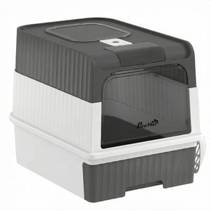 Cat Litter Box with Lid, Enclosed Kitty Litter Box with Pull-Out Drawer Tray, Scoop, 4 Deodorizing Bags, Gray