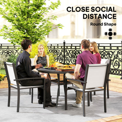 Outsunny 5 Piece Outdoor Dining Set with Round Table and 4 Stackable Chairs, for Garden, Lawn, Patio, Balcony and Poolside