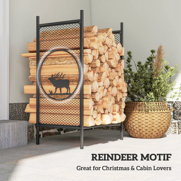 48cm Heavy Duty Metal Log Rack with Decorative Deer Motifs
