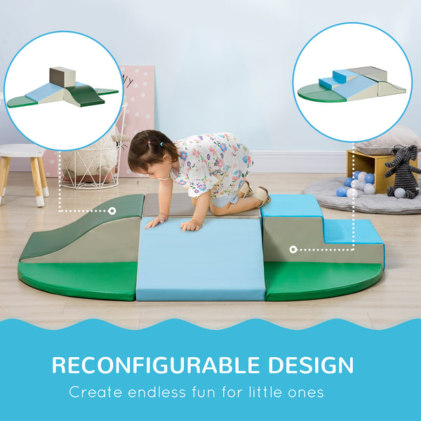 Aire de jeux souple 6 pièces pour grimper, ramper et glisser, bleu/vert