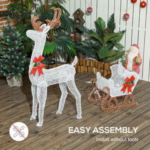 Reindeer with light-up sleigh with 170 LEDs for the holidays, white
