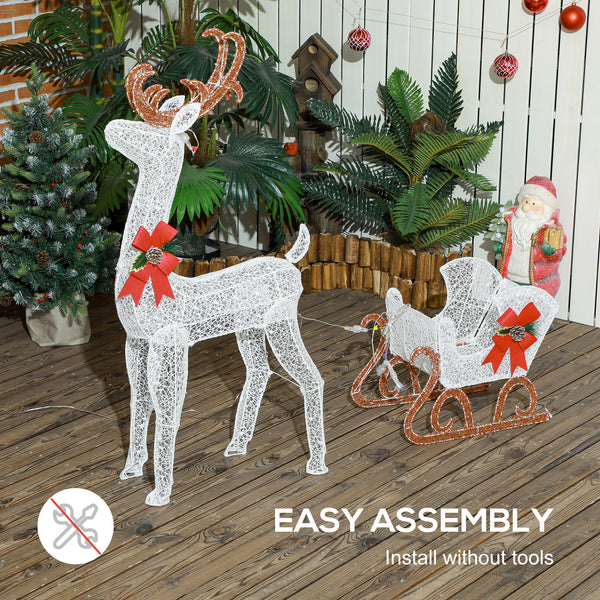 Reindeer with light-up sleigh with 170 LEDs for the holidays, white