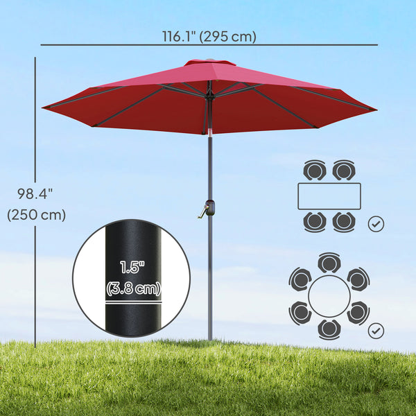 Parasol rond de 10 pieds avec manivelle et inclinaison, rouge bordeaux