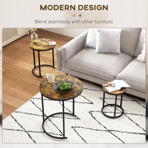 Lot de 3 tables basses gigognes, marron rustique