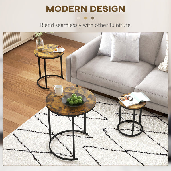 Lot de 3 tables basses gigognes, marron rustique