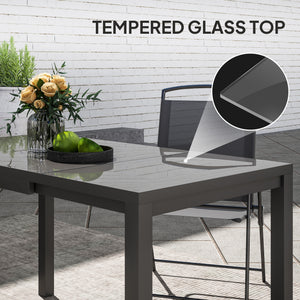 Extendable Patio Dining Table, 33.5"-49.2" Adjustable Outdoor Dining Table for 4-6 Person, with Tempered Glass Top, Metal Frame, for Lawn, Garden, Dark Grey
