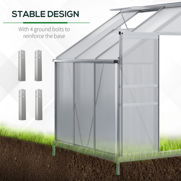 Lean-to greenhouse made of aluminum and polycarbonate with adjustable roof ventilation