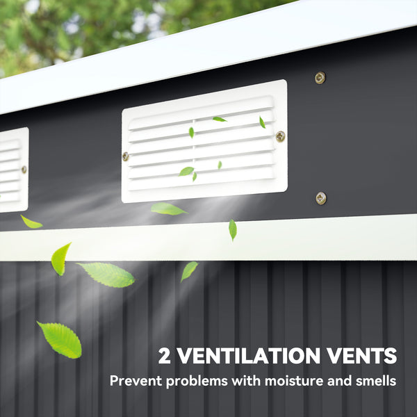 Galvanized steel garden shed with foundation kit - Dark grey