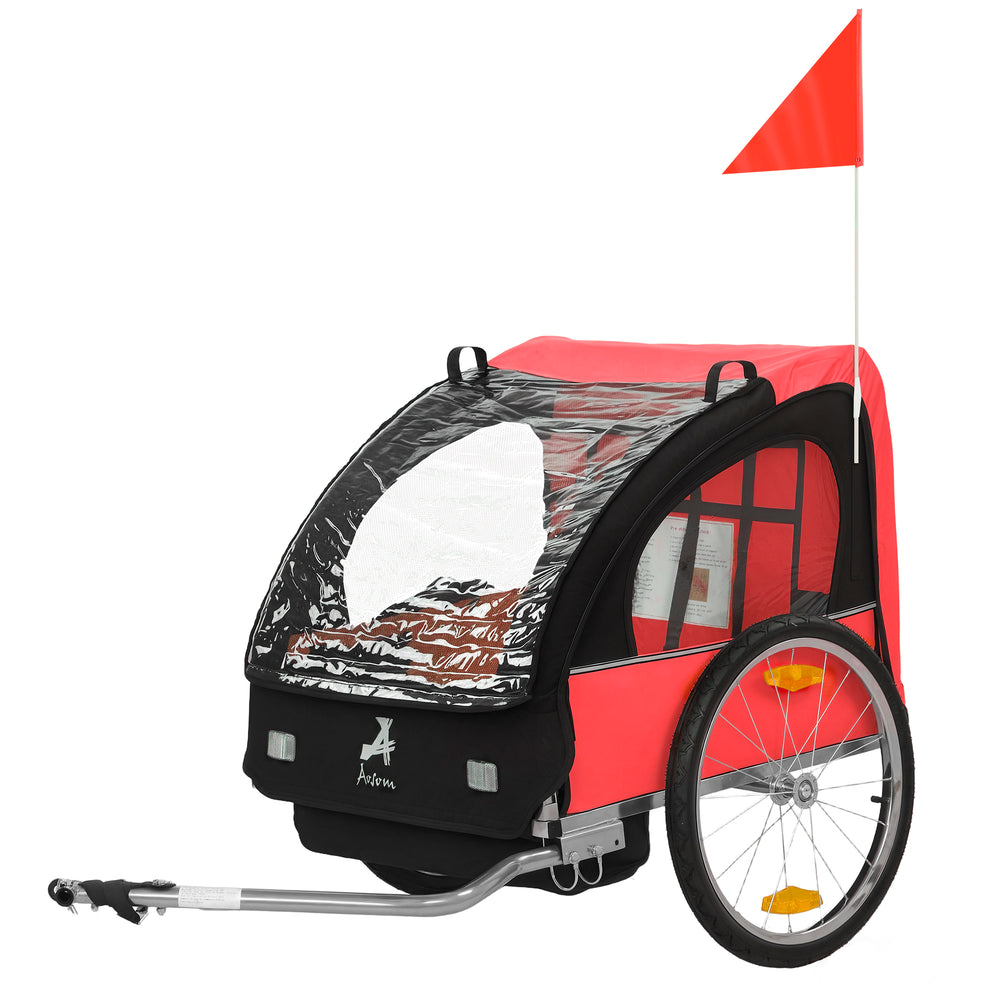 Aosom 2-Seat Child Bike Trailer for Kids with a Strong Steel Frame, 5-Point Safety Harnesses, &amp; Comfortable Seat, Red