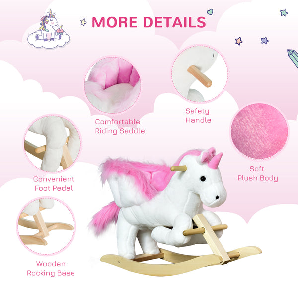 Unicorn Plush Rocking Horse for Kids Room, Pink