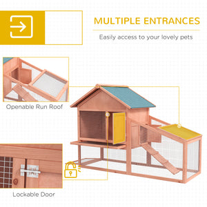 Outdoor 2-Tier Rabbit Hutch with Removable Tray, Ramp, and Asphalt Roof