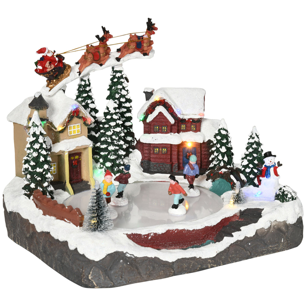 Village de Noël avec étang de patinage du Père Noël animé avec lumière LED multicolore