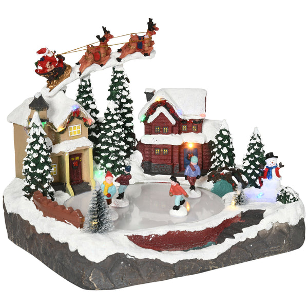 Village de Noël avec étang de patinage du Père Noël animé avec lumière LED multicolore