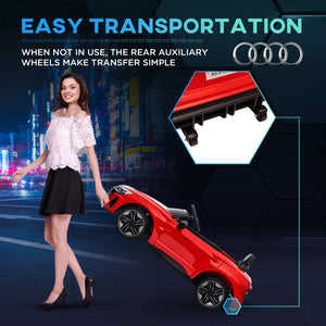 Audi voiture électrique avec télécommande, 12 V, 5 km/h, suspension, klaxon, rouge