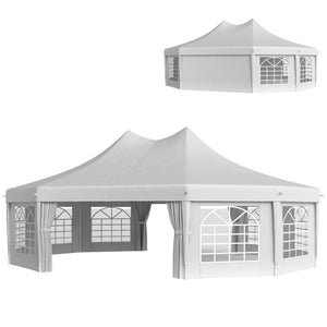21' x 29' Wedding Event Party Tent High Peak Decagonal Outdoor Gazebo Canopy with Removable Walls White