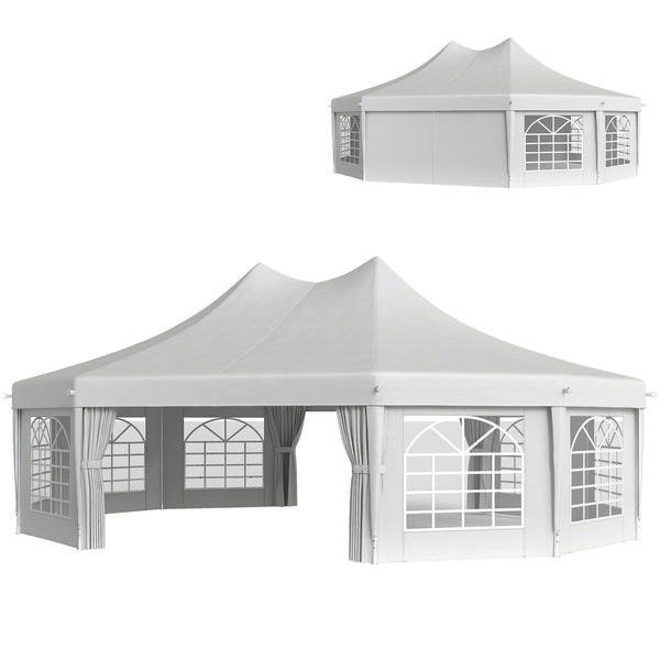 21' x 29' Wedding Event Party Tent High Peak Decagonal Outdoor Gazebo Canopy with Removable Walls White