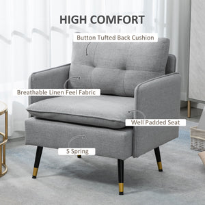 Fauteuil d'appoint moderne rembourré avec dossier capitonné et pieds en acier, gris