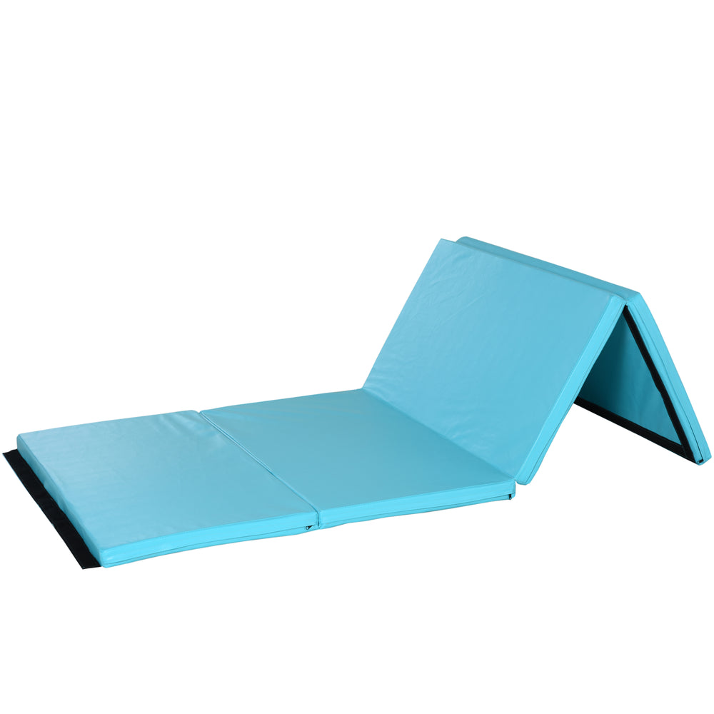 Tapis de gymnastique pliable de 1,22 m x 2,42 m x 5,1 cm avec poignées de transport, bleu clair