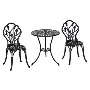 3PCs Patio Bistro Set, Outdoor Cast Aluminum Garden Table and Chairs with Umbrella Hole for Balcony, Black