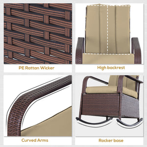 Fauteuil à bascule d'extérieur en rotin PE avec coussin et repose-pieds