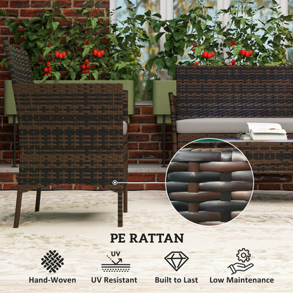 Outsunny 4 Piece Patio Rattan Balcony Wicker Garden Furniture Set with Loveseat, Chairs and Glass Coffee Table Grey