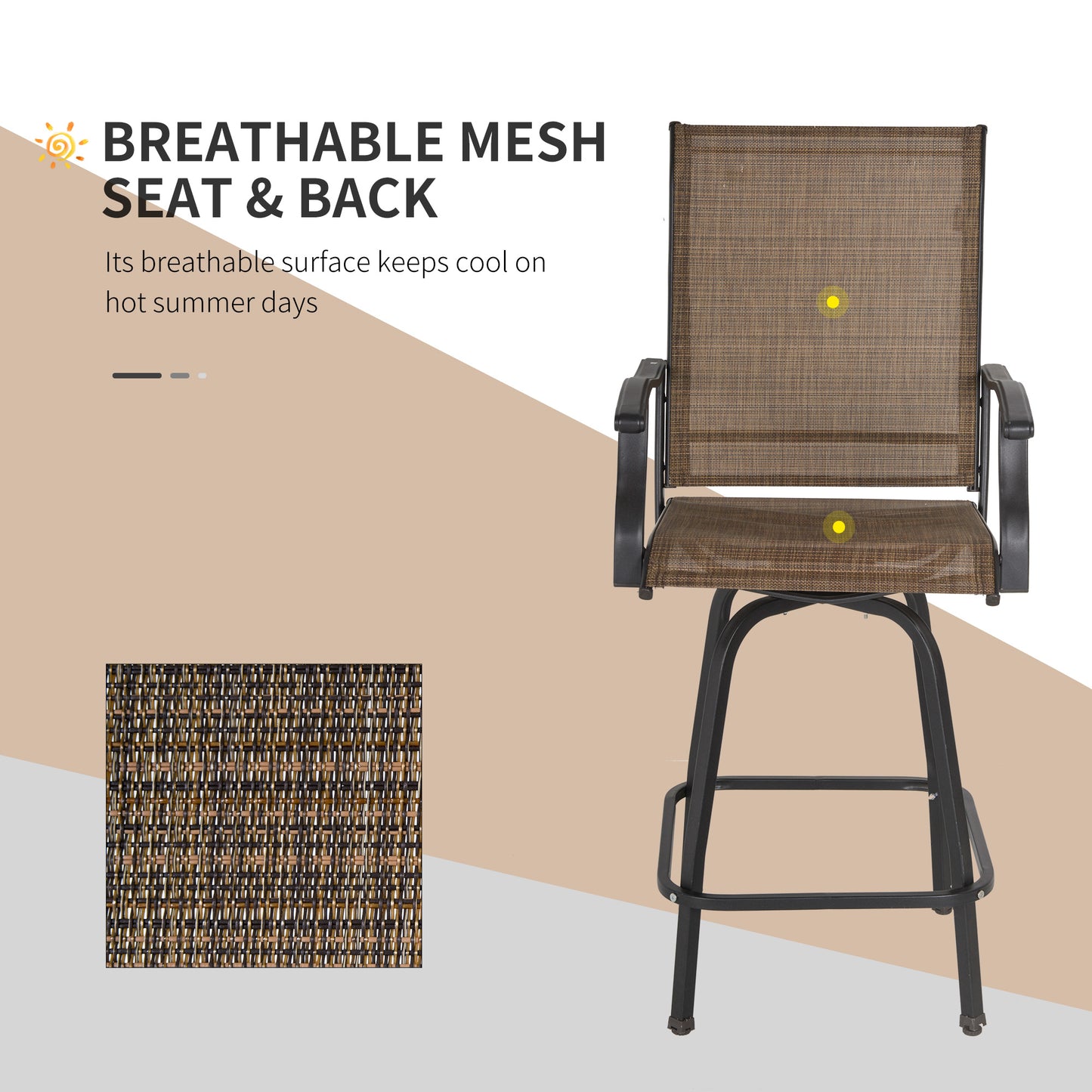 Outsunny 3 Piece Outdoor Patio Bar Set 2 Swivel Stool and 1 Bistro Table All-Weather Metal Frame for Balcony Backyard Deck Brown |