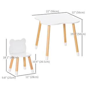 Wooden table and 2 chairs set for children from 1 to 4 years old, white