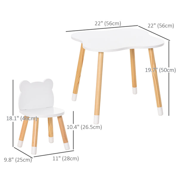 Wooden table and 2 chairs set for children from 1 to 4 years old, white