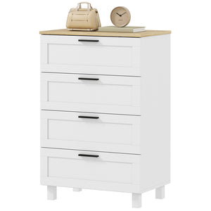 Commode à 4 tiroirs pour chambre avec pieds en bois massif, Couleur : blanc.