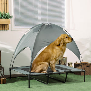 Lit surélevé pour chien avec auvent, gris