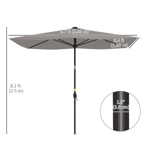 Parasol de 9,7 pieds en aluminium avec éclairage LED solaire et manivelle, gris clair