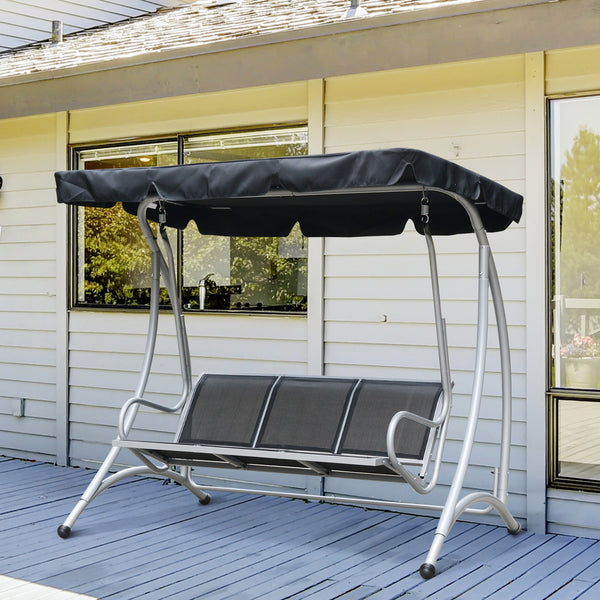 3-Seater Outdoor Swing Chair Bench with Adjustable Canopy, Black