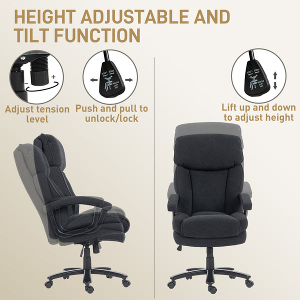 Executive office chair for tall people, supporting up to 204 kg (450 lb), black.