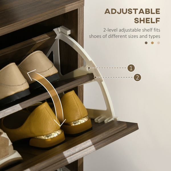 Meuble à chaussures pour 12 paires, avec 2 tiroirs à charnières et étagères réglables, couleur noyer