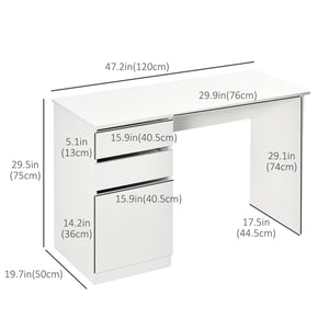 Bureau d'ordinateur moderne avec tiroir de rangement et armoire, blanc