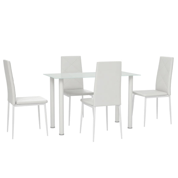 Ensemble de table à manger moderne pour 4 personnes, peu encombrant avec table rectangulaire et cadre en acier, blanc