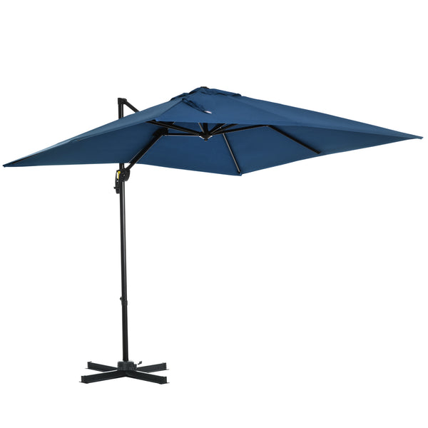 Parasol déporté carré de 8 pieds avec rotation à 360°, bleu foncé
