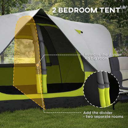 Tente de camping pour 6 à 8 personnes avec double toit imperméable de 2 000 mm et sac de transport, verte