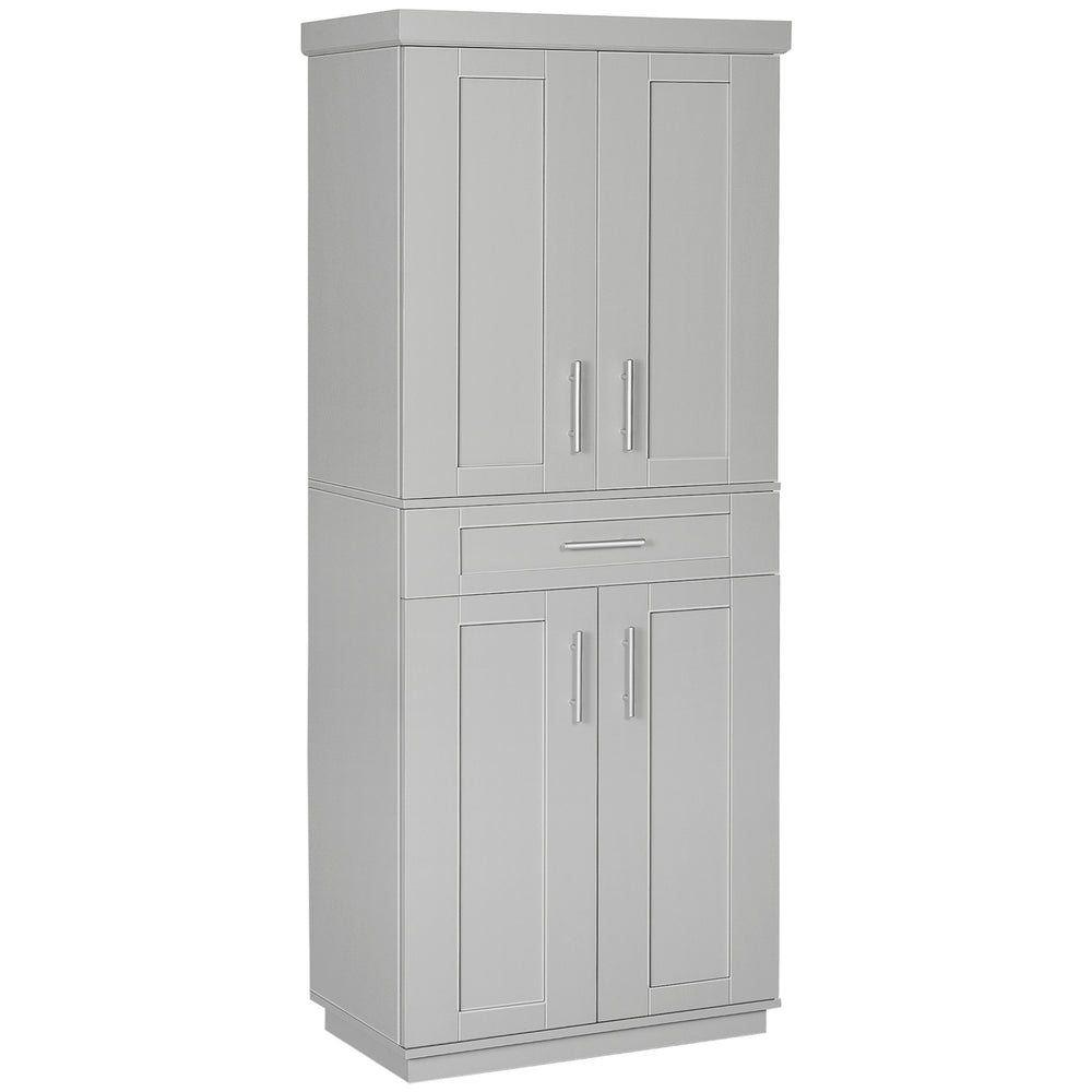 Garde-manger de 72 pouces avec 4 portes, tiroir et 3 étagères réglables, gris