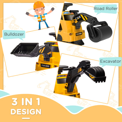 6V Electric Ride-On Tractor, 3-in-1 Electric Ride-On Excavator, Bulldozer, for 18-48 Months - Yellow