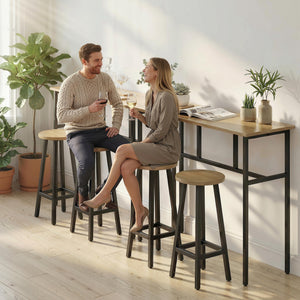 Bar Table Set of 6, Bar Table and Stools for 4, 2 Breakfast Tables and 4 Stools for Living Room, Grey-Brown