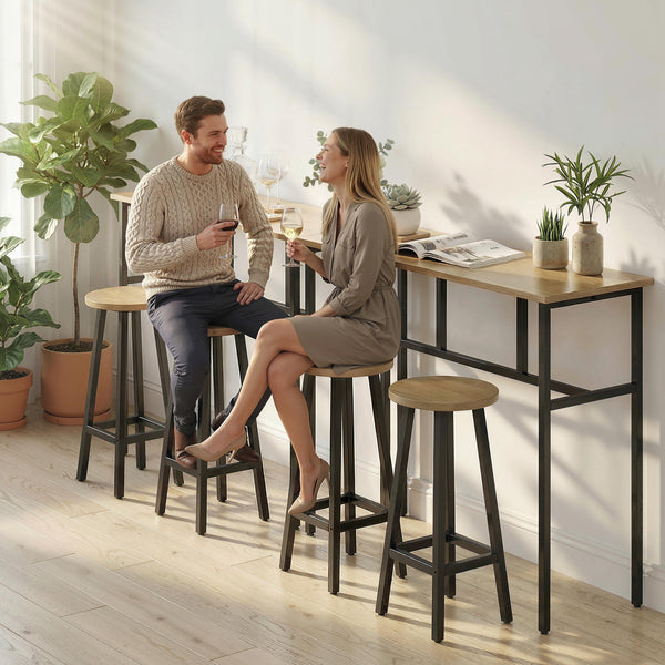 Bar Table Set of 6, Bar Table and Stools for 4, 2 Breakfast Tables and 4 Stools for Living Room, Grey-Brown