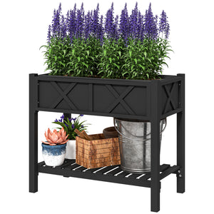Jardinière surélevée en bois avec étagère de rangement, trous de drainage et doublure, 86 x 45 x 76 cm, noir