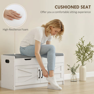 Banc de rangement à chaussures avec armoire à 2 niveaux, couvercle rabattable, coussin rembourré pour couloir, blanc